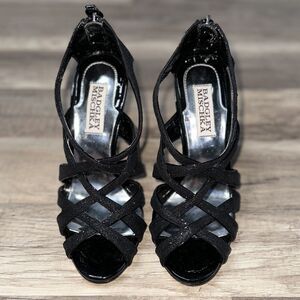 Badgley Mischka Women’s Junebug Black Glitter Sandals Size 5.5